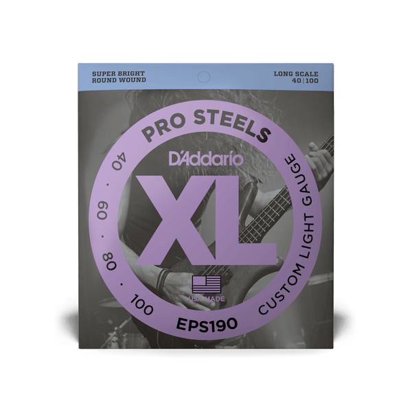 D'Addario EPS190 ProSteels Long Scale Custom Light Bass Guitar Strings, 40-100 - Steel