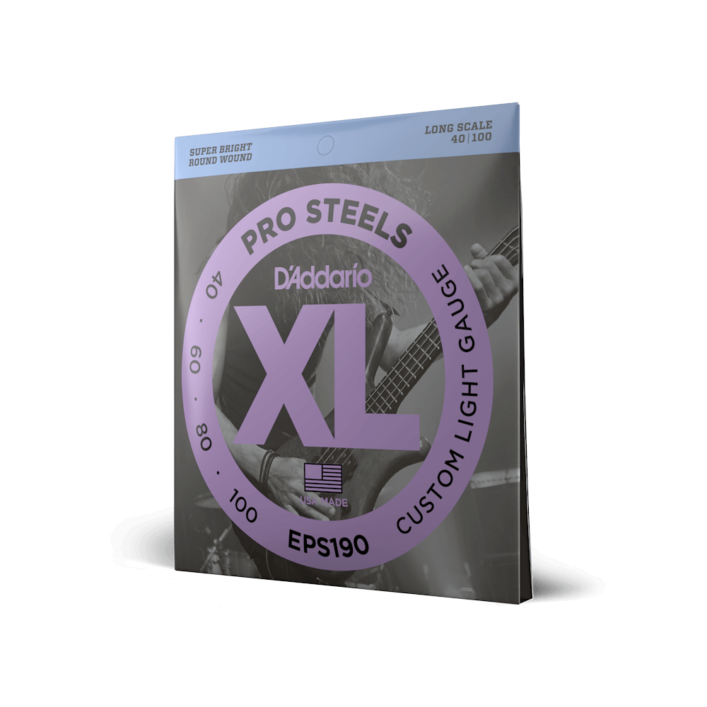 D'Addario EPS190 ProSteels Long Scale Custom Light Bass Guitar Strings, 40-100 - Steel