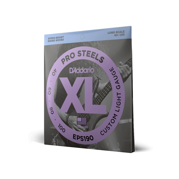 D'Addario EPS190 ProSteels Long Scale Custom Light Bass Guitar Strings, 40-100 - Steel