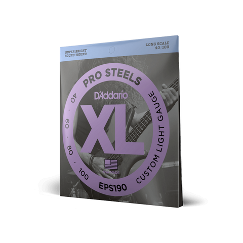 D'Addario EPS190 ProSteels Long Scale Custom Light Bass Guitar Strings, 40-100 - Steel