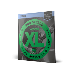 D'Addario EPS220-5 5-String ProSteels Long Scale Super Light Bass Guitar Strings, 40-125 - Steel