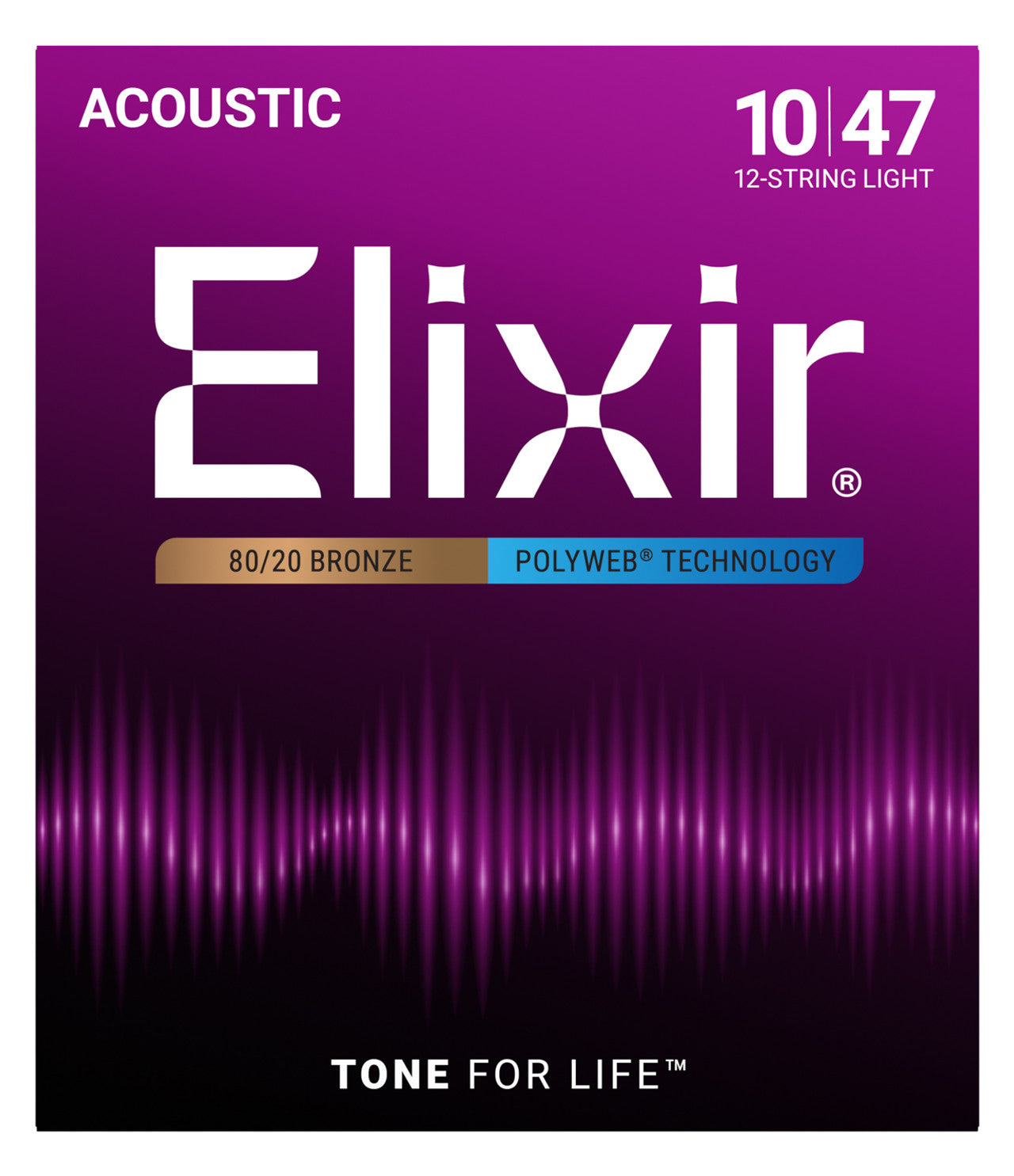 Elixir 11150 12-String Light Polyweb 80/20 Bronze Coated Acoustic Guitar Strings 10-47