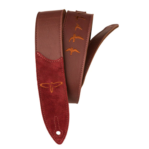 PRS Premium Leather 2" Strap Embroidered Birds Burgundy