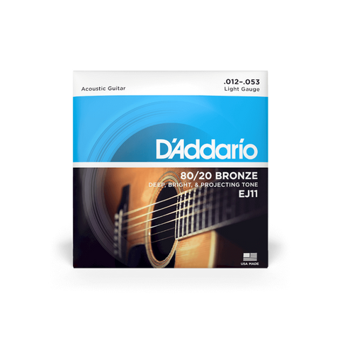 D'Addario 12-53 Light, 80/20 Bronze Acoustic Guitar Strings EJ11