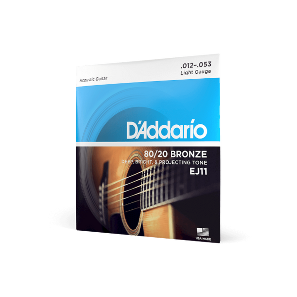 D'Addario 12-53 Light, 80/20 Bronze Acoustic Guitar Strings EJ11