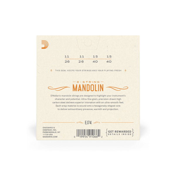 D'Addario EJ74 Mandolin String Set 11-40 Medium, Phosphor Bronze