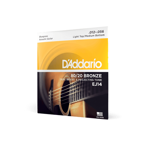 D'Addario EJ14 12-56 Light Top/Medium Bottom Bluegrass, 80/20 Bronze Acoustic Guitar Strings
