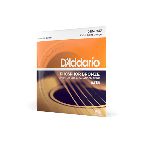 D'Addario EJ15 Phosphor Bronze Acoustic Guitar Strings, Extra Light Gauge
