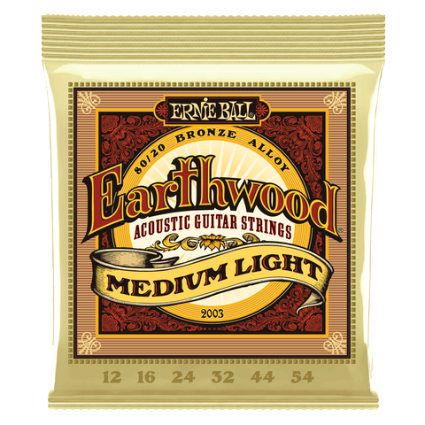 Ernie Ball 2003 Earthwood Medium-Light 80/20 Bronze Acoustic Guitar Strings, .012 - .054