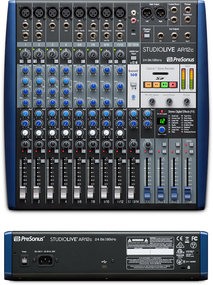 Presonus StudioLive AR12c 12-channel USB-C™ Compatible Audio Interface / Analog Mixer / Stereo SD Recorder