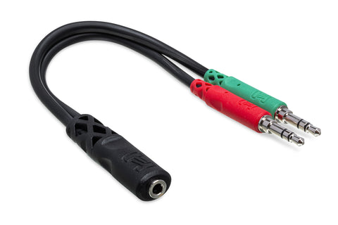 Hosa YMM-107 Headset/Mic Breakout Cable 3.5 mm TRRSF to Dual 3.5 mm TRS