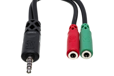 Hosa YMM-108 Headset/Mic Breakout Cable 3.5 mm TRRS to Dual 3.5 mm TRSF