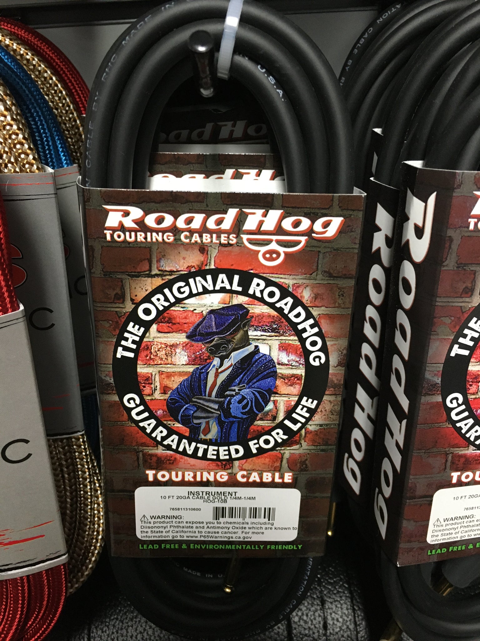 Road Hog HOG-10BR 10' 1/4" Instrument Cable with 1 Right Angle