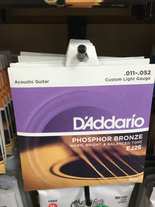 D'Addario EJ26 Phosphor Bronze Acoustic Guitar Strings, Custom Light Gauge Standard