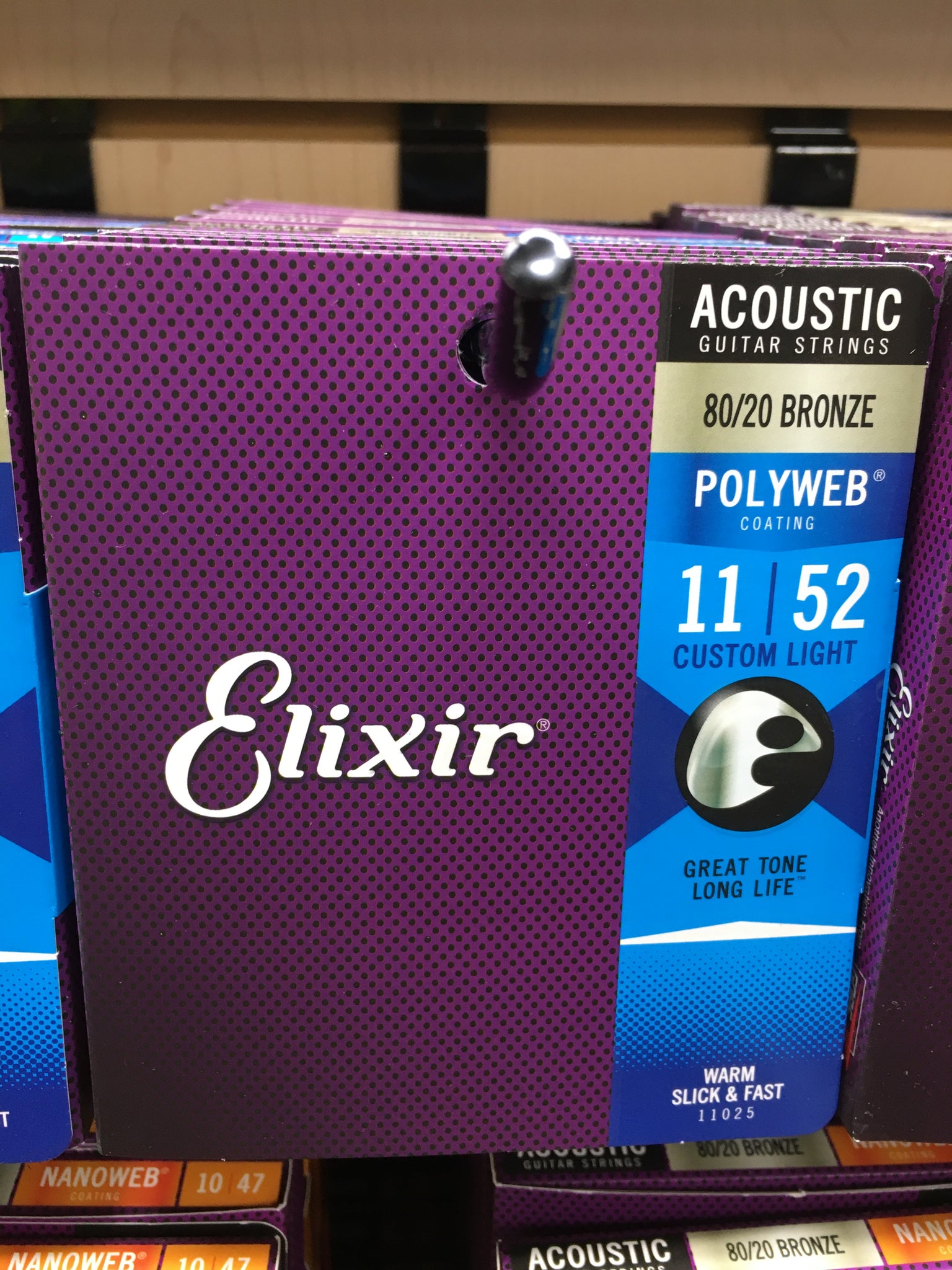 Elixir 11025 Polyweb 80/20 Bronze Acoustic Guitar Strings - Custom Light (11-52)
