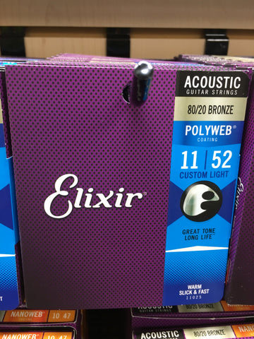 Elixir 11025 Polyweb 80/20 Bronze Acoustic Guitar Strings - Custom Light (11-52)