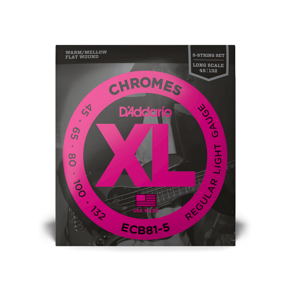 D'Addario 45-132 Regular Light 5-String, Long Scale, XL Chromes Bass Strings ECB81-5