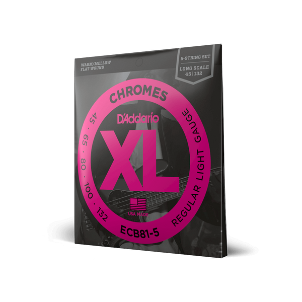 D'Addario 45-132 Regular Light 5-String, Long Scale, XL Chromes Bass Strings ECB81-5