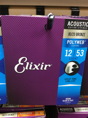 Elixir 11050 Polyweb 80/20 Bronze Acoustic Guitar Strings  - Light (12-53)