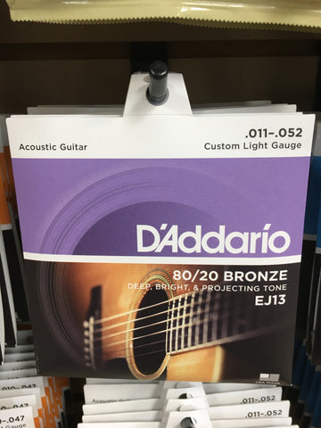 D'Addario EJ13 80/20 Bronze Acoustic Guitar Strings, Custom Light Gauge Standard