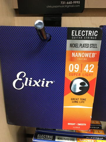 Elixir 12002 Nanoweb Nickel Plated Steel Electric Guitar Strings - Super Light (9-42)