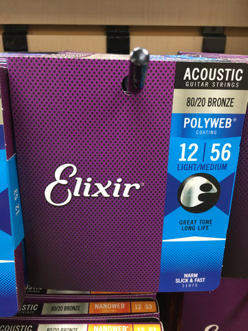 Elixir 11075 Polyweb 80/20 Bronze Acoustic Guitar Strings - Light/Medium (12-56)