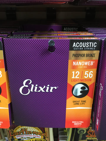 Elixir 16077 Nanoweb Phosphor Bronze Acoustic Guitar Strings - Light-Medium (12-56)