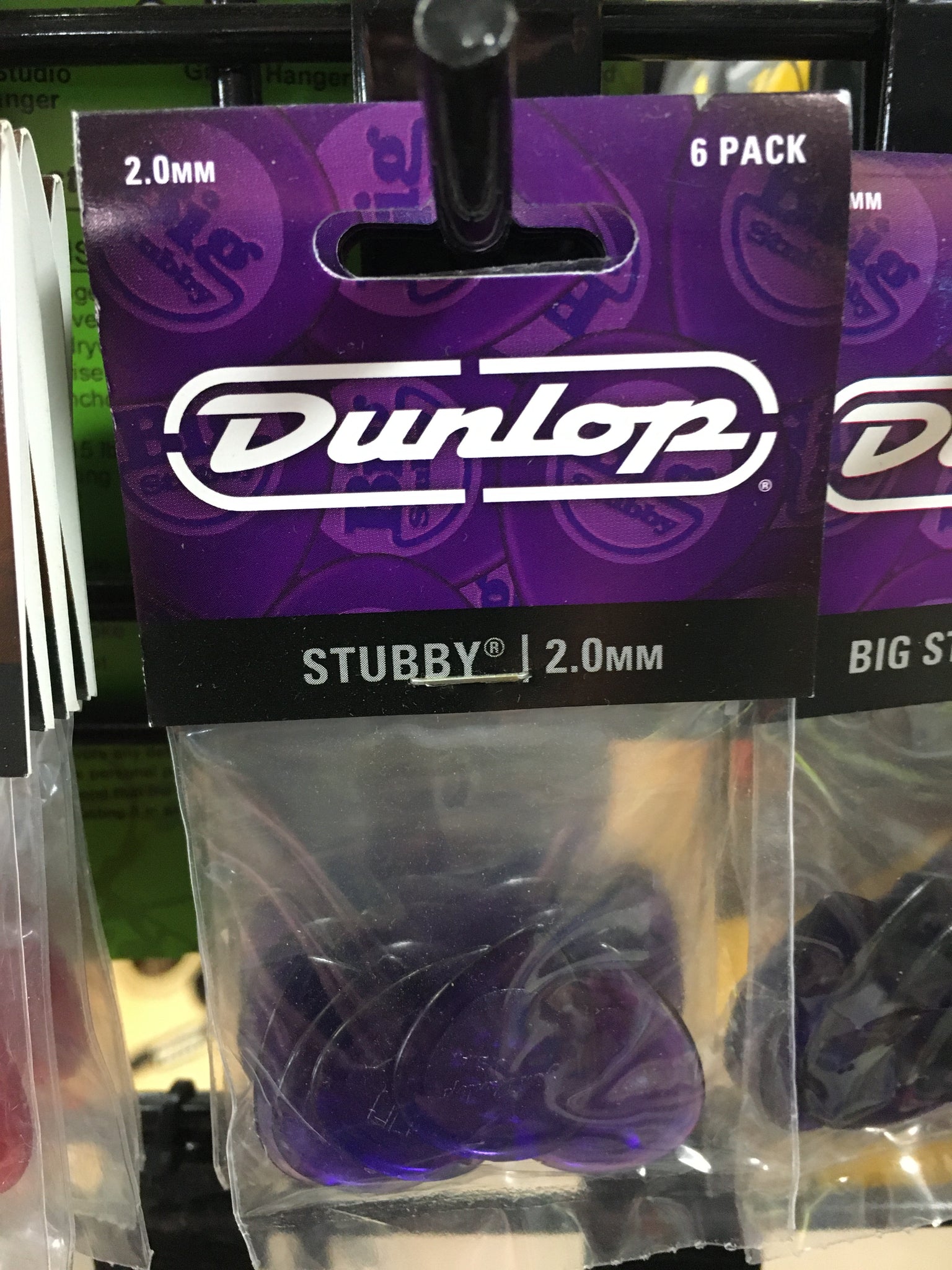 Dunlop Stubby 2.0mm 6 Pick Pack Purple