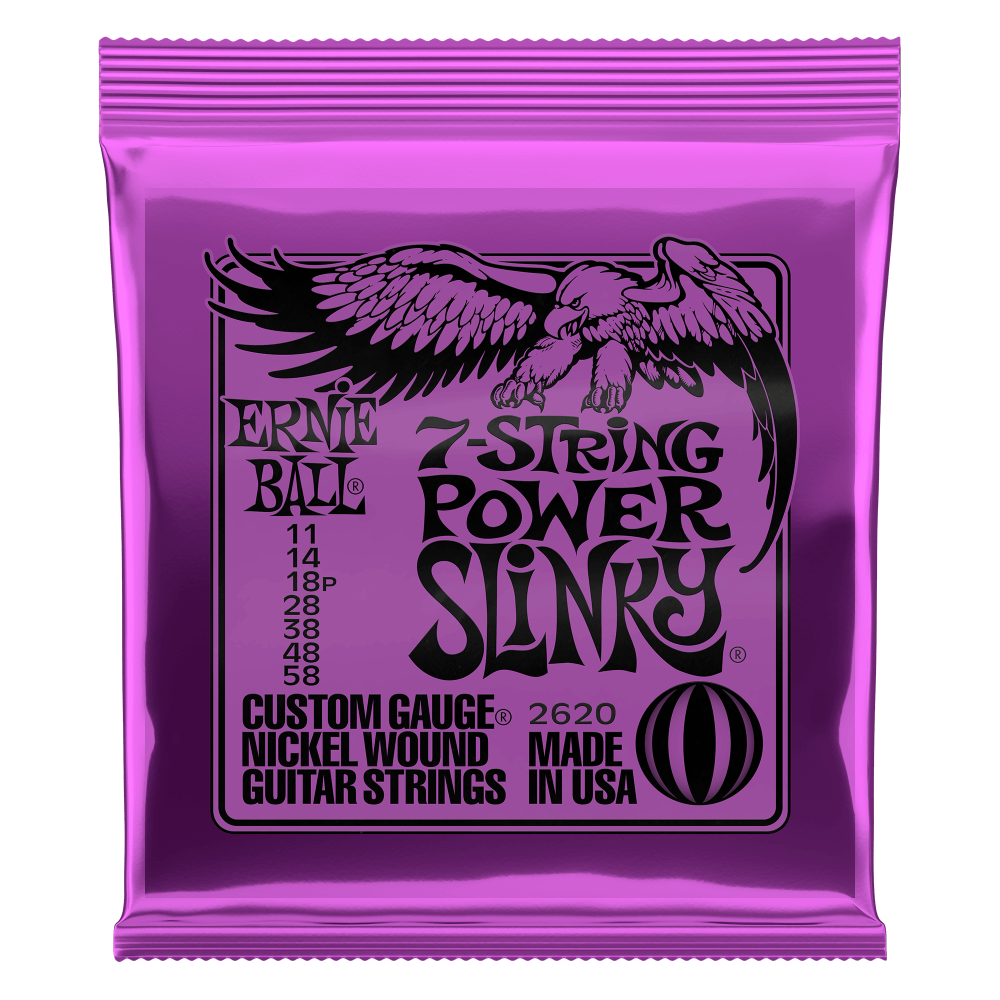 Ernie Ball 2620 7-String Power Slinky Electric Guitar Strings, .011 - .058