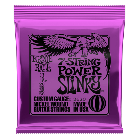 Ernie Ball 2620 7-String Power Slinky Electric Guitar Strings, .011 - .058