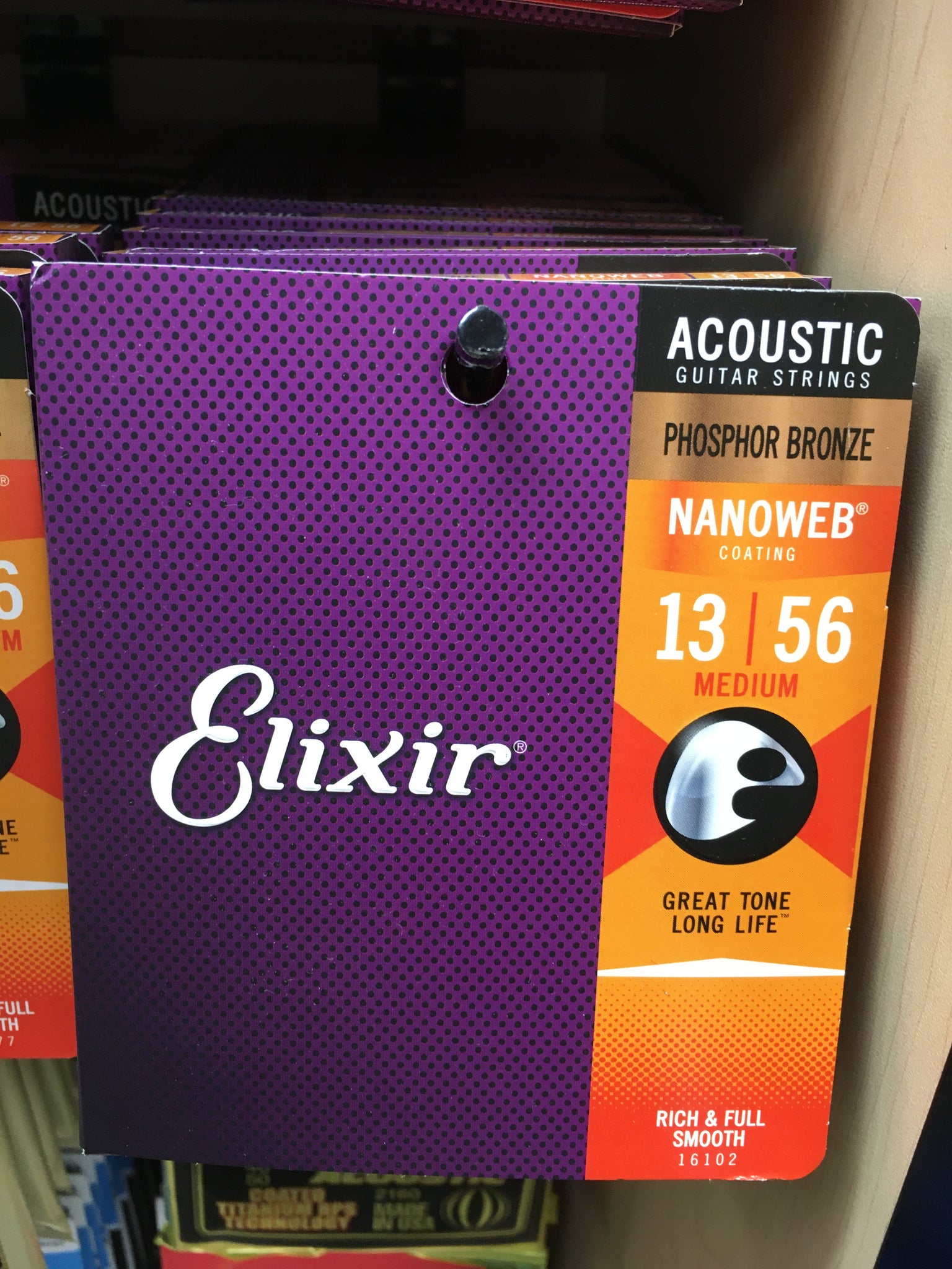 Elixir 16102 Nanoweb Phosphor Bronze Acoustic Guitar Strings - Medium (13-56)