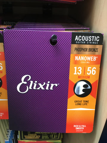 Elixir 16102 Nanoweb Phosphor Bronze Acoustic Guitar Strings - Medium (13-56)
