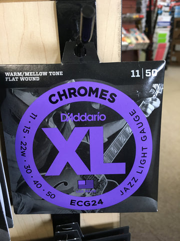 D'Addario ECG24 XL Chromes Flatwound Electric Guitar Strings, Jazz Light Gauge Standard