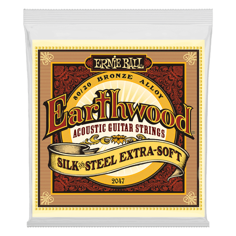 Ernie Ball 2047 Earthwood 80/20 Bronze Silk And Steel Extra Soft Acoustic Guitar Strings (10-50)