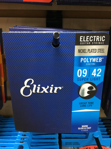Elixir 12000 Polyweb Nickel Plated Steel Electric Guitar Strings - Super Light (9-42)