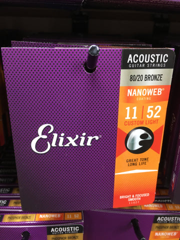 Elixir 16027 Nanoweb Phosphor Bronze Acoustic Guitar Strings - Custom Light (11-52)