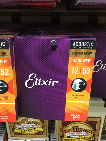 Elixir 16052 Nanoweb Phosphor Bronze Acoustic Guitar Strings - Light (12-53)