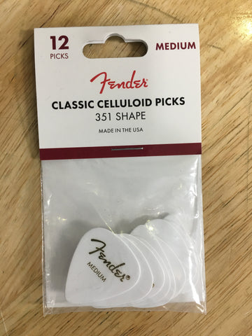Fender 351 Classic Celluloid Guitar Picks 12-Pack - Medium White
