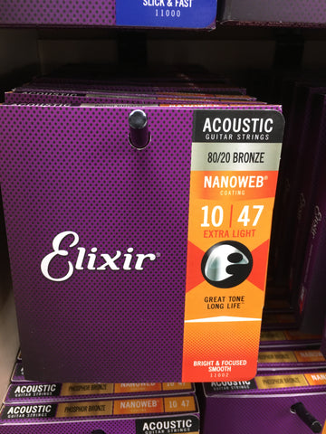 Elixir 11002 Nanoweb 80/20 Bronze Acoustic Guitar Strings - Extra Light (10-47)