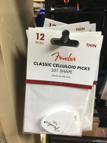 Fender Classic Celluloid 351 12 Pick Pack Thin White