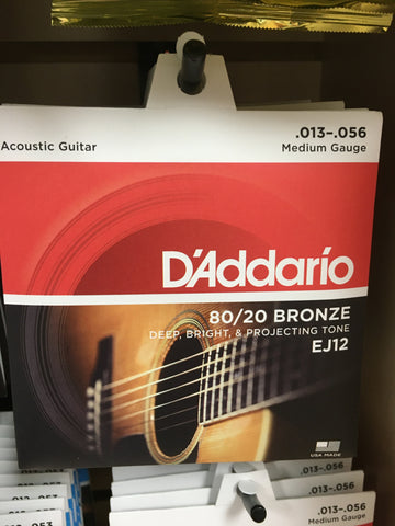 D'Addario EJ12 80/20 Bronze Acoustic Guitar Strings, Medium Gauge Standard