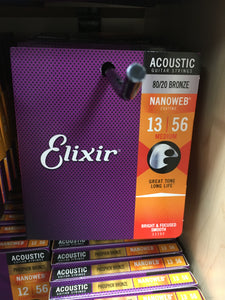 Elixir 11102 Nanoweb 80/20 Bronze Acoustic Guitar Strings - Custom Medium (13-56)