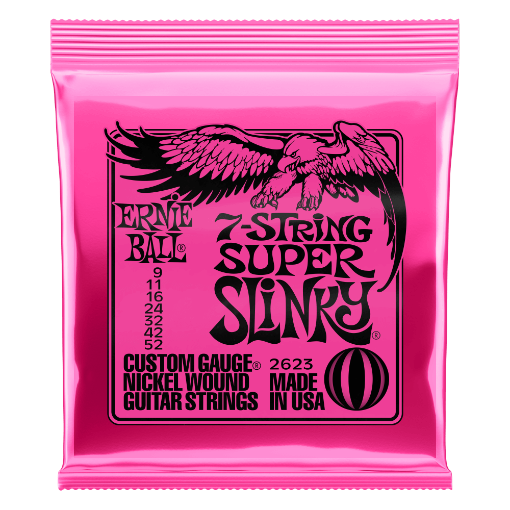 Ernie Ball 2623 7-String Super Slinky Electric Guitar Strings, .009 - .052