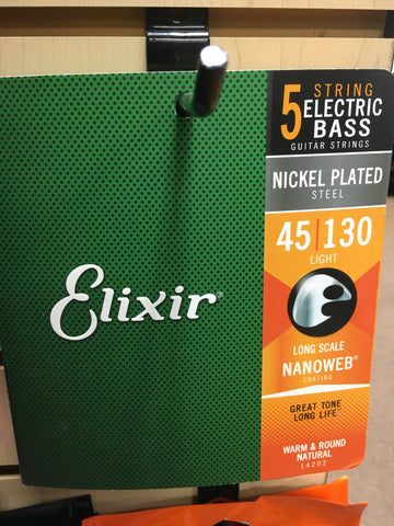 Elixir 14202 Nanoweb Nickel Plated Steel 5-String Electric Bass Strings - Light (45-130)